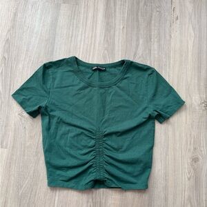 Zara Dark Green Ruched Short Sleeve Tee